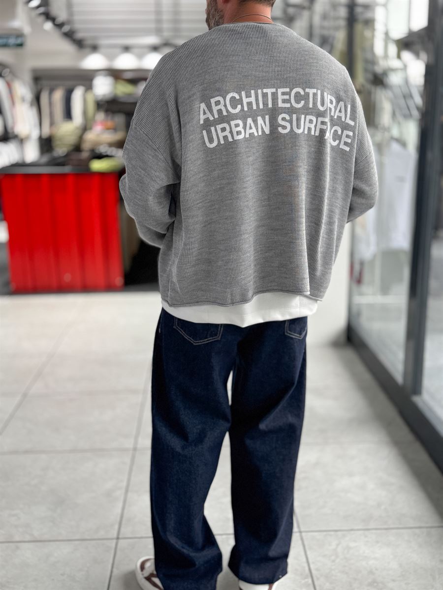 Gray Surface Printed Oversized Knit Sweatshirt PM-019