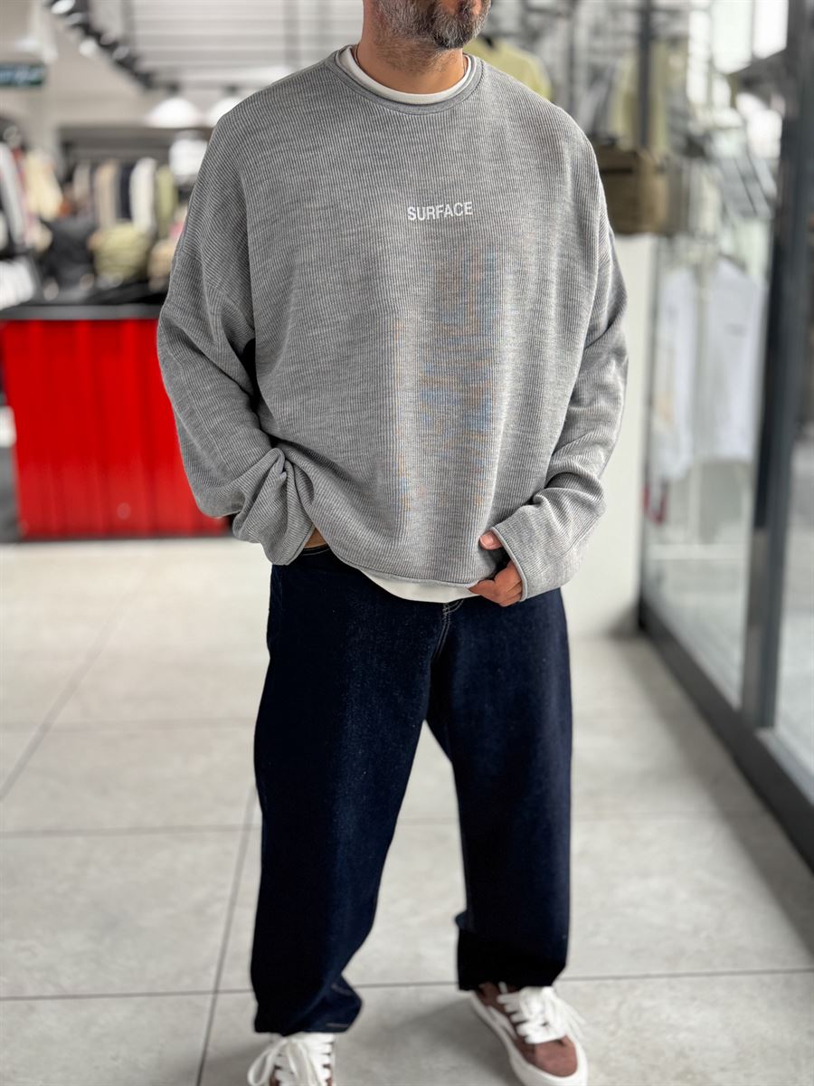Gray Surface Printed Oversized Knit Sweatshirt PM-019