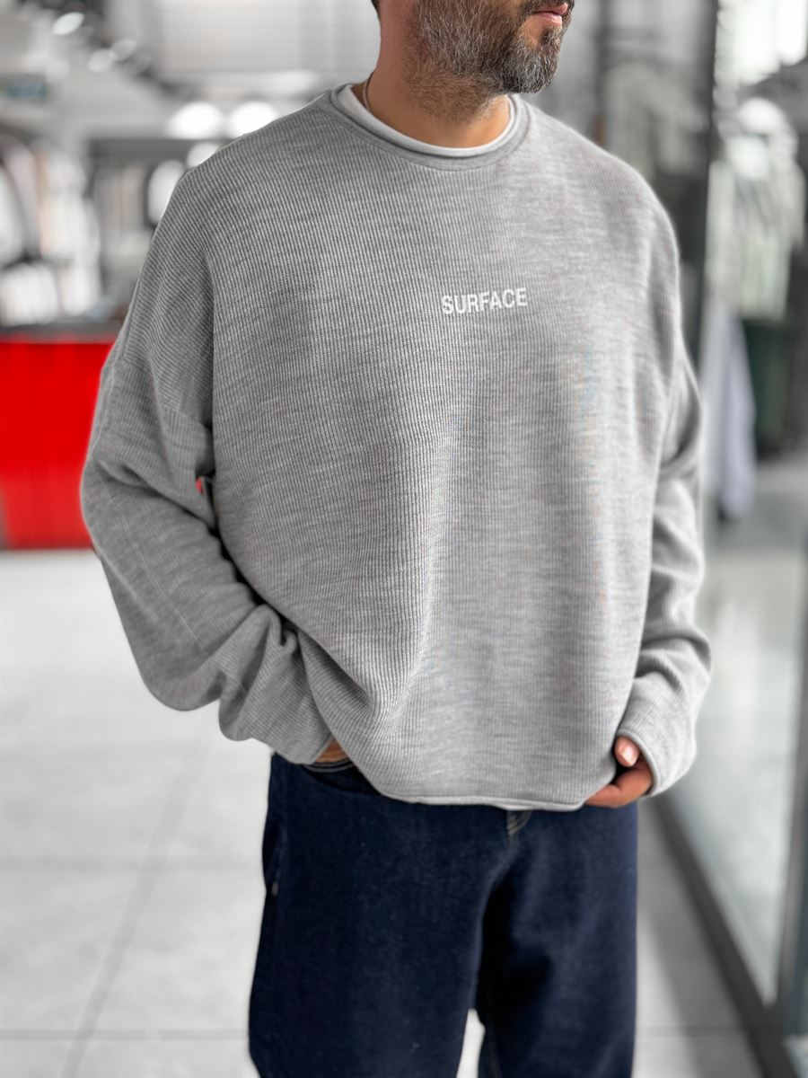 Gray Surface Printed Oversized Knit Sweatshirt PM-019