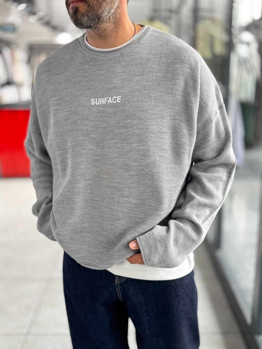 Gray Surface Printed Oversized Knit Sweatshirt PM-019