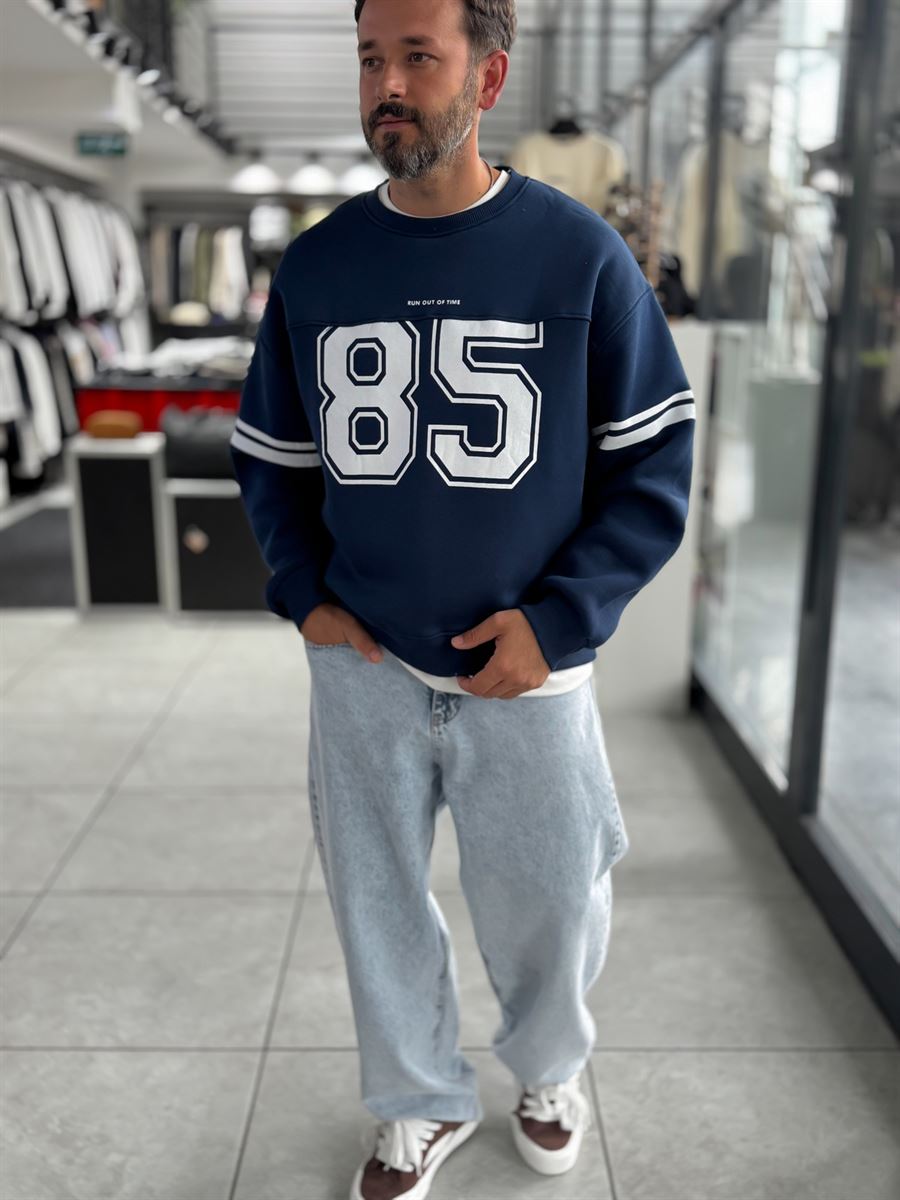 Navy 85 Printed Oversized Sweatshirt PM-108