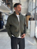 Khaki Collared Zip-Up Oversized Sweatshirt PM-109
