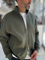 Khaki Collared Zip-Up Oversized Sweatshirt PM-109
