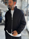 Black Collared Zip-Up Oversized Sweatshirt PM-109