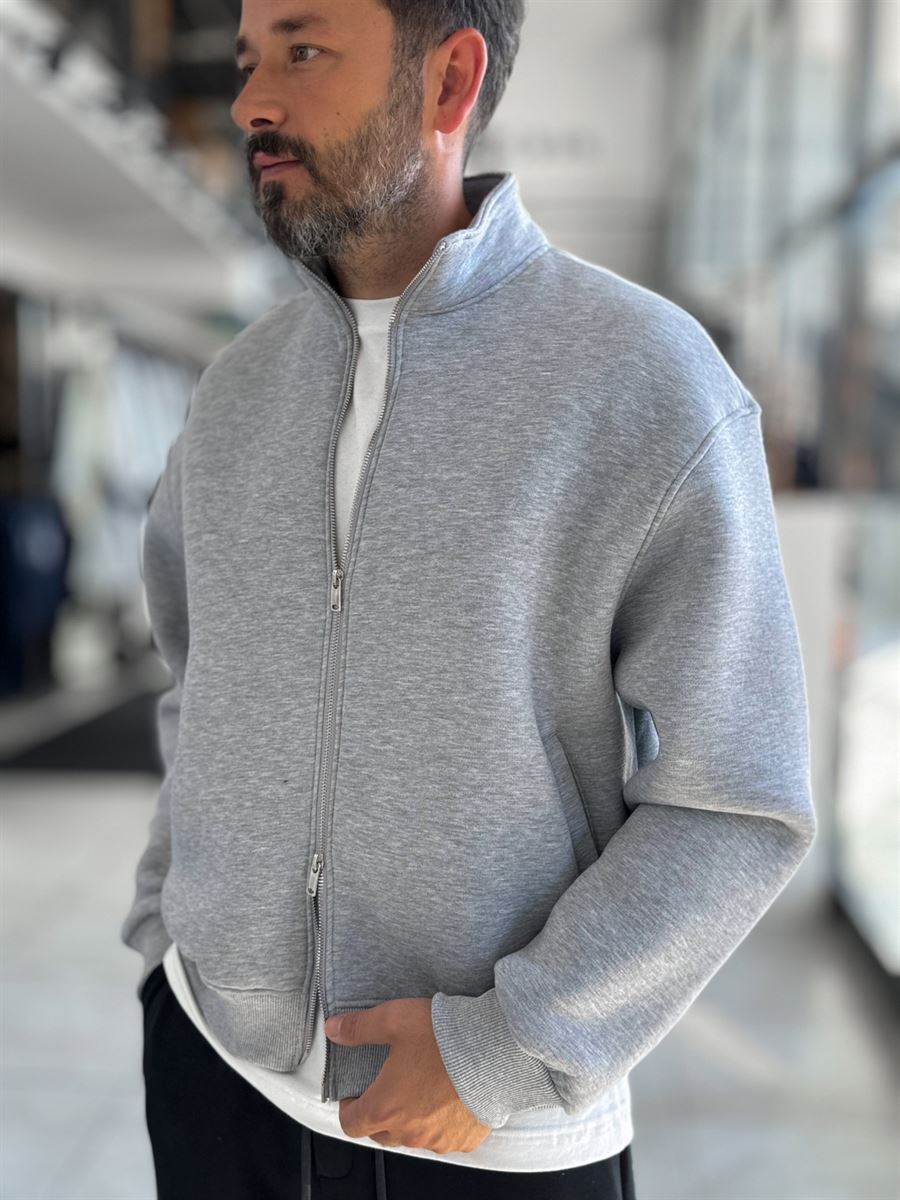 Gray Collared Zip-Up Oversized Sweatshirt PM-109
