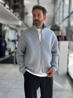 Gray Collared Zip-Up Oversized Sweatshirt PM-109
