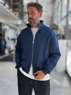 Navy Collared Zip-Up Oversized Sweatshirt PM-109