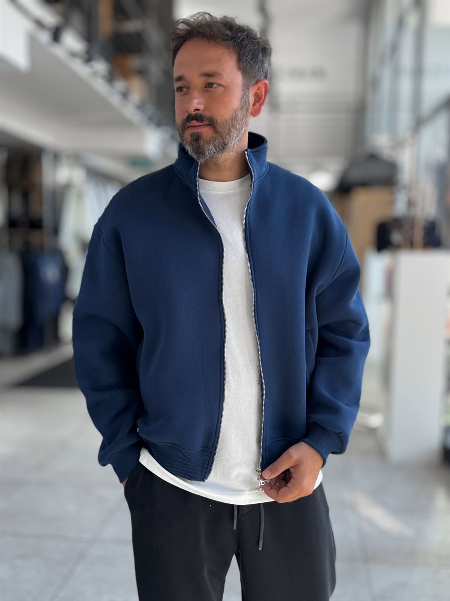 Navy Collared Zip-Up Oversized Sweatshirt PM-109