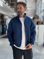 Navy Collared Zip-Up Oversized Sweatshirt PM-109