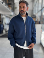 Navy Collared Zip-Up Oversized Sweatshirt PM-109