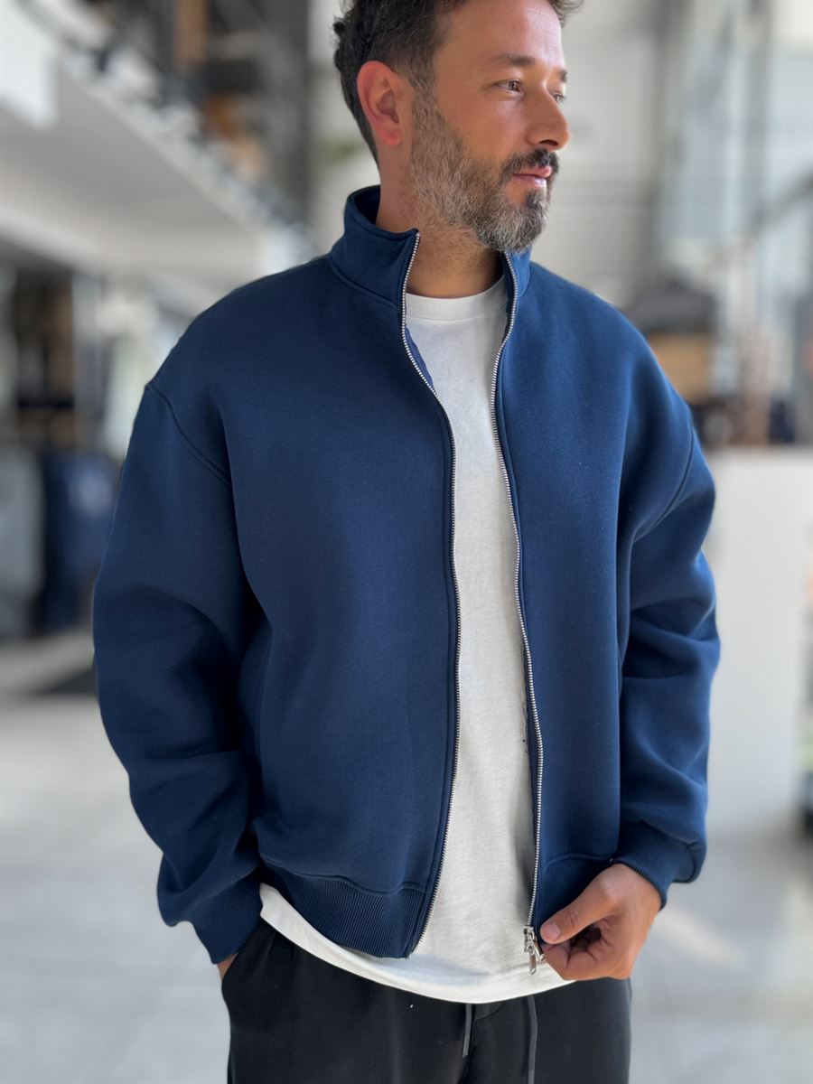 Navy Collared Zip-Up Oversized Sweatshirt PM-109