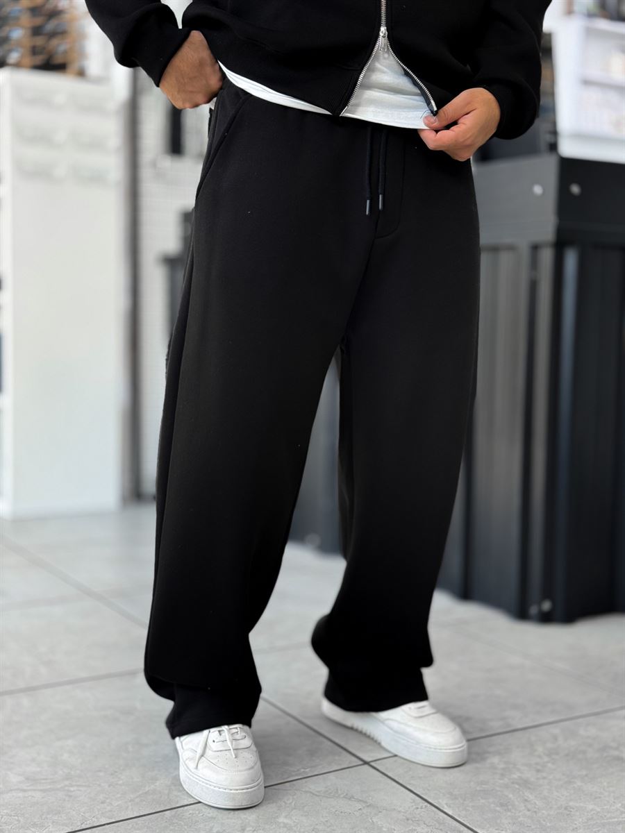 Black Basic Relaxed Fit Brushed Sweatpants PM-110