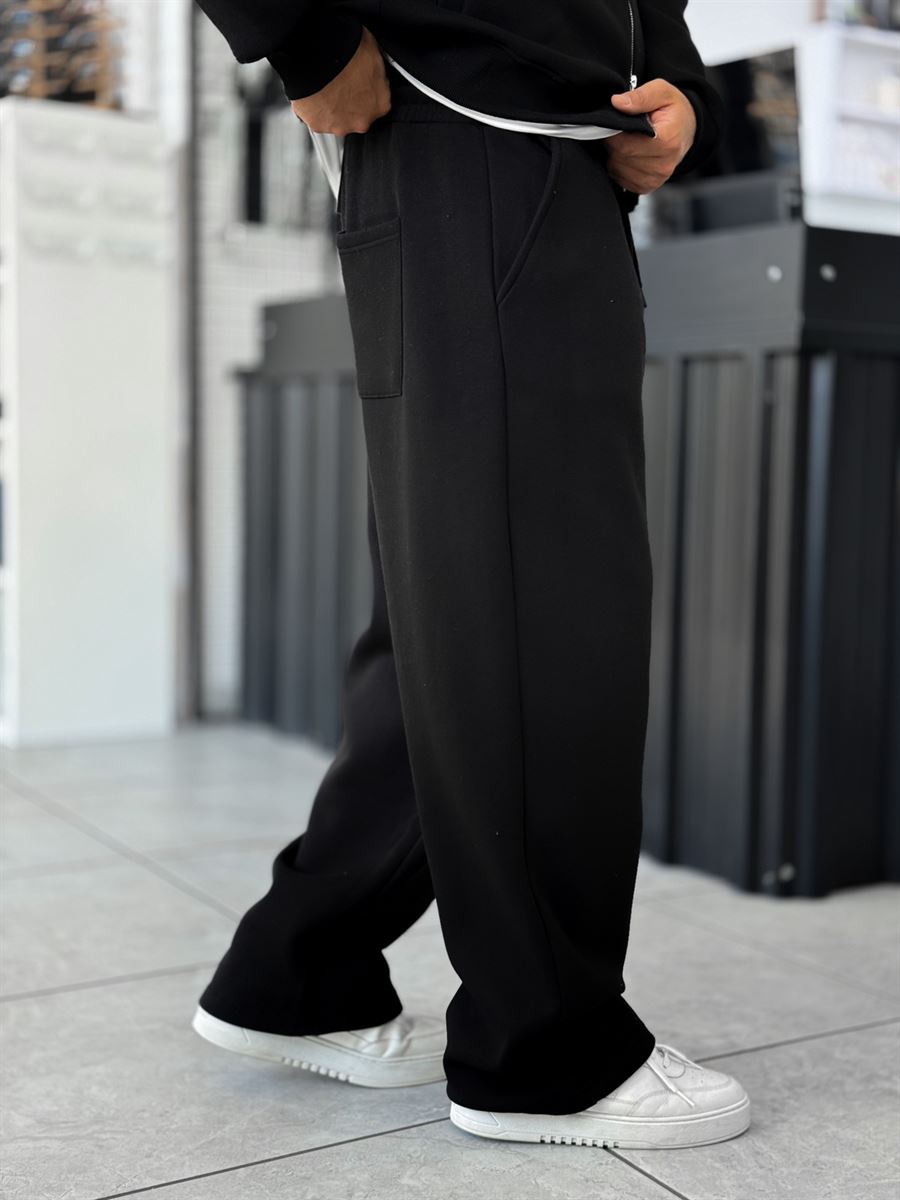 Black Basic Relaxed Fit Brushed Sweatpants PM-110
