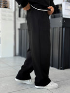 Black Basic Relaxed Fit Brushed Sweatpants PM-110