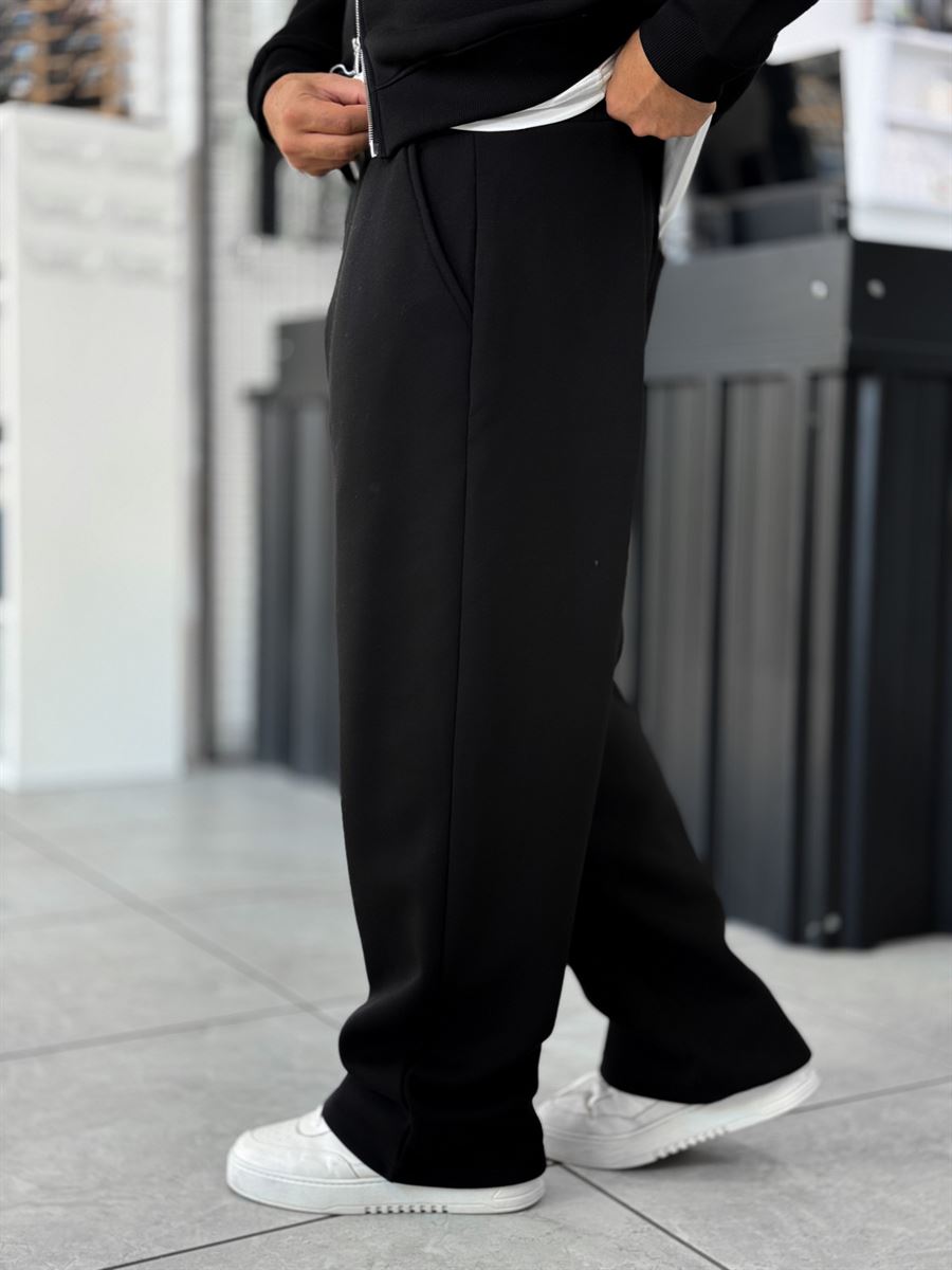 Black Basic Relaxed Fit Brushed Sweatpants PM-110
