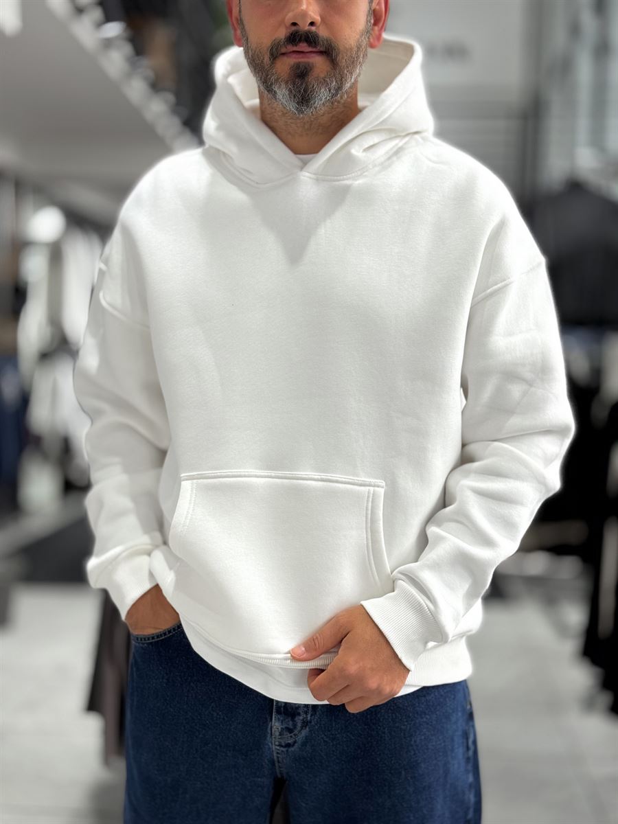 White Basic Oversized Hooded Sweatshirt PM-101