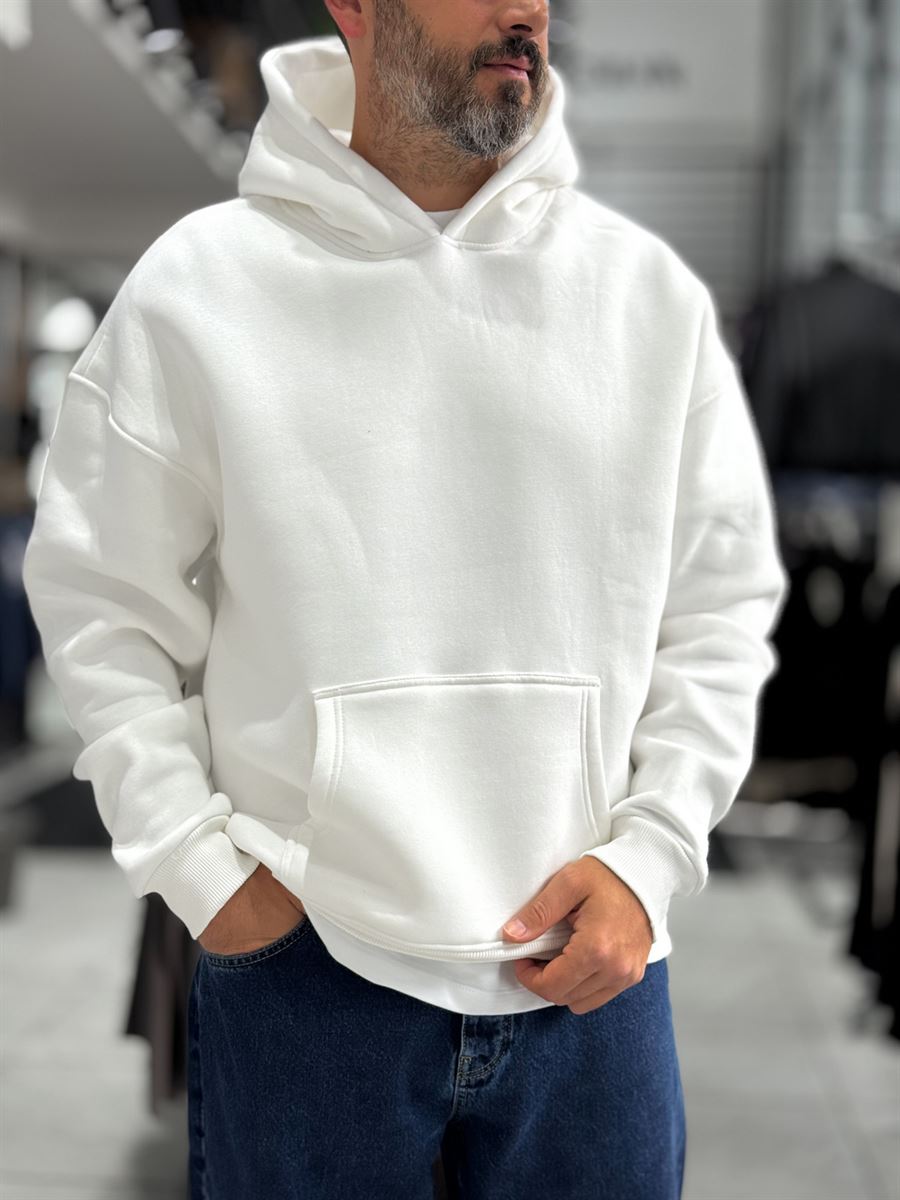 White Basic Oversized Hooded Sweatshirt PM-101
