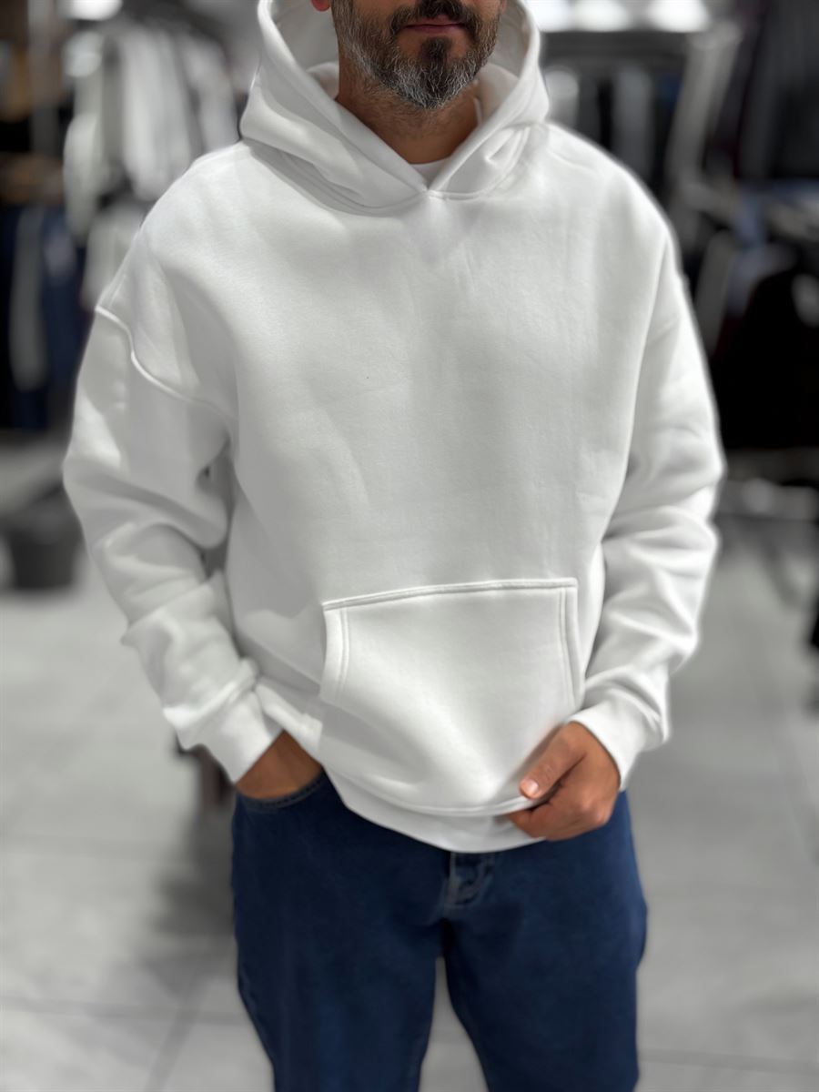 White Basic Oversized Hooded Sweatshirt PM-101