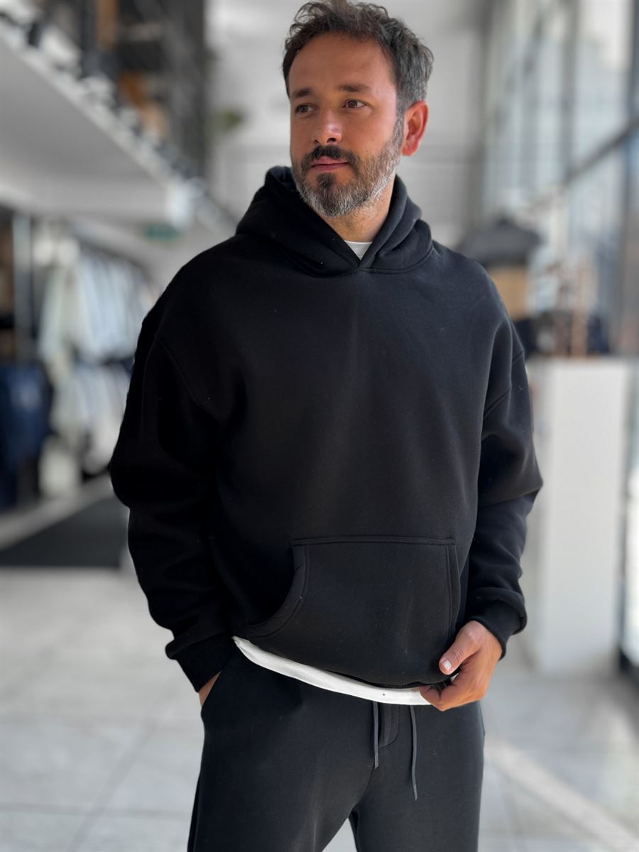 Black Basic Oversized Hooded Sweatshirt PM-101