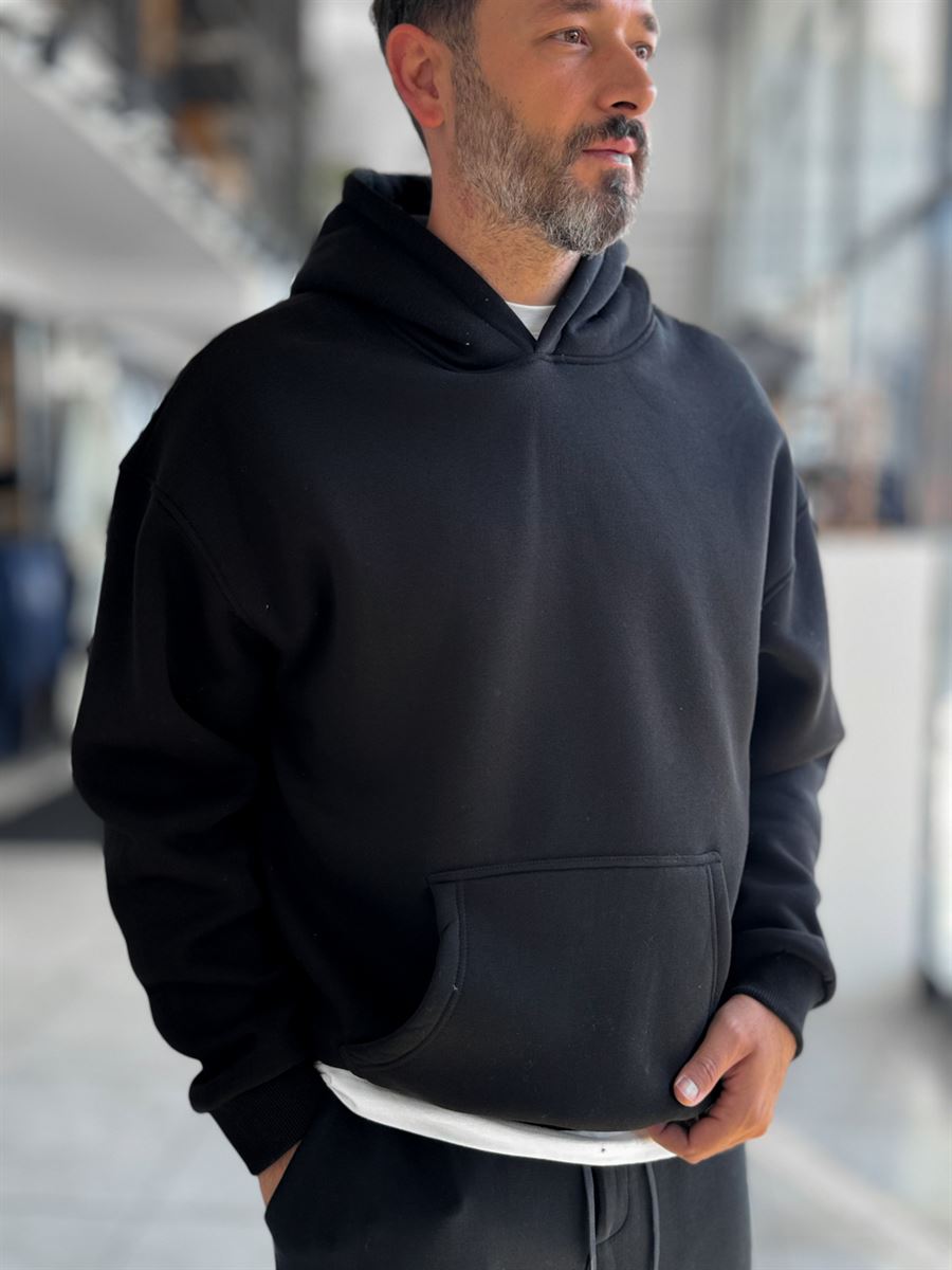 Black Basic Oversized Hooded Sweatshirt PM-101