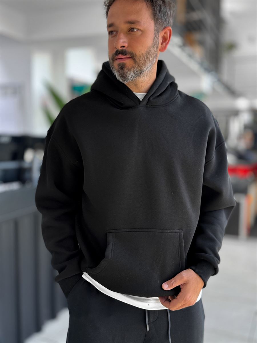 Black Basic Oversized Hooded Sweatshirt PM-101