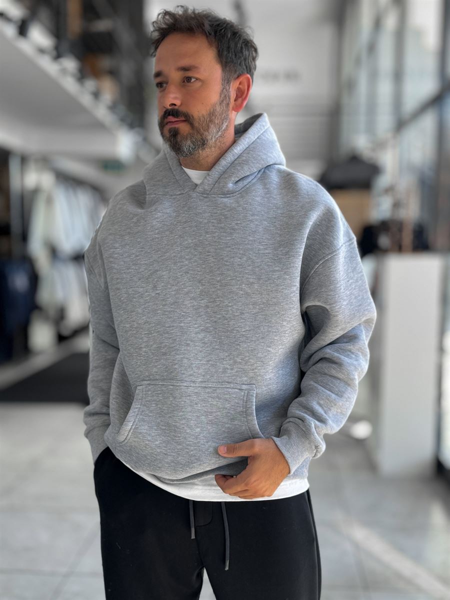 Gray Basic Oversized Hooded Sweatshirt PM-101