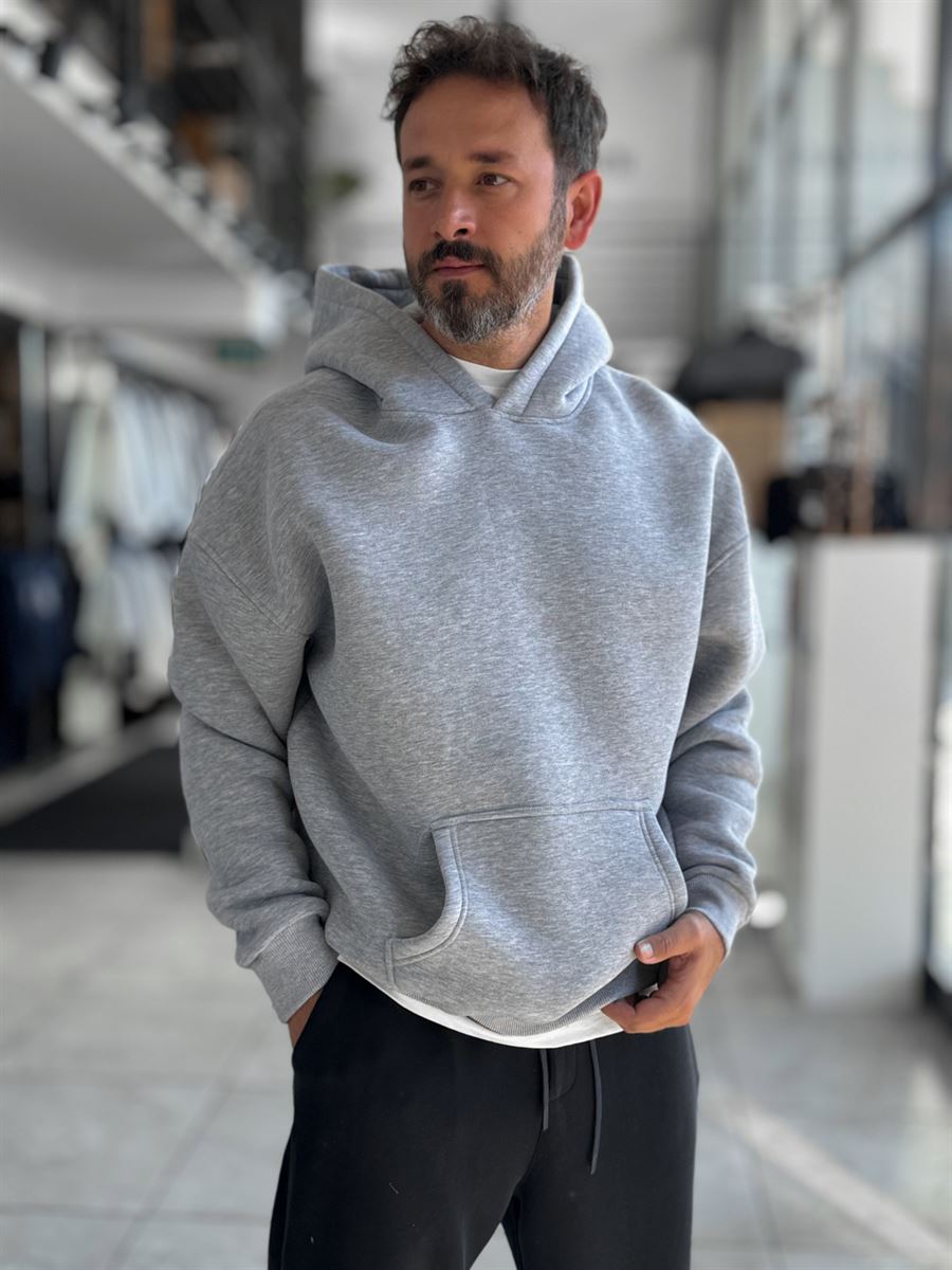 Gray Basic Oversized Hooded Sweatshirt PM-101