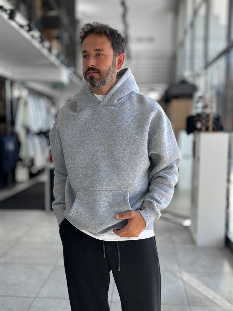 Gray Basic Oversized Hooded Sweatshirt PM-101