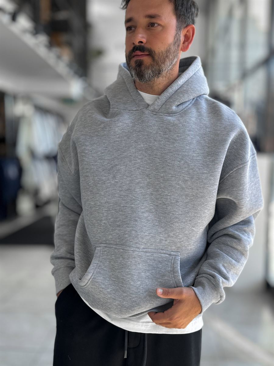 Gray Basic Oversized Hooded Sweatshirt PM-101