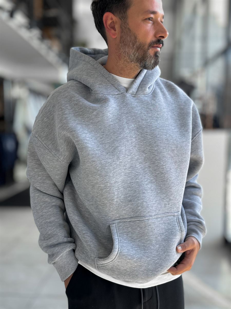 Gray Basic Oversized Hooded Sweatshirt PM-101