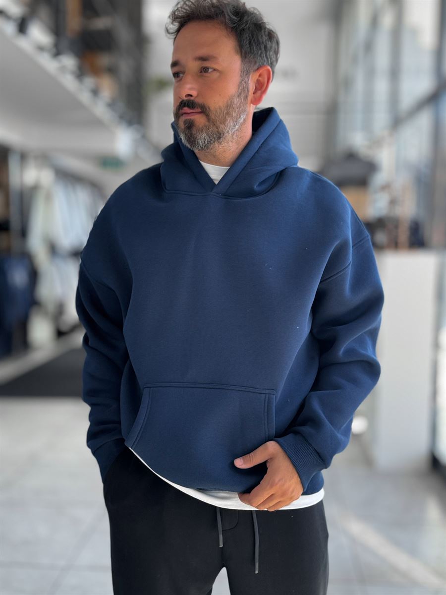 Navy Basic Oversized Hooded Sweatshirt PM-101