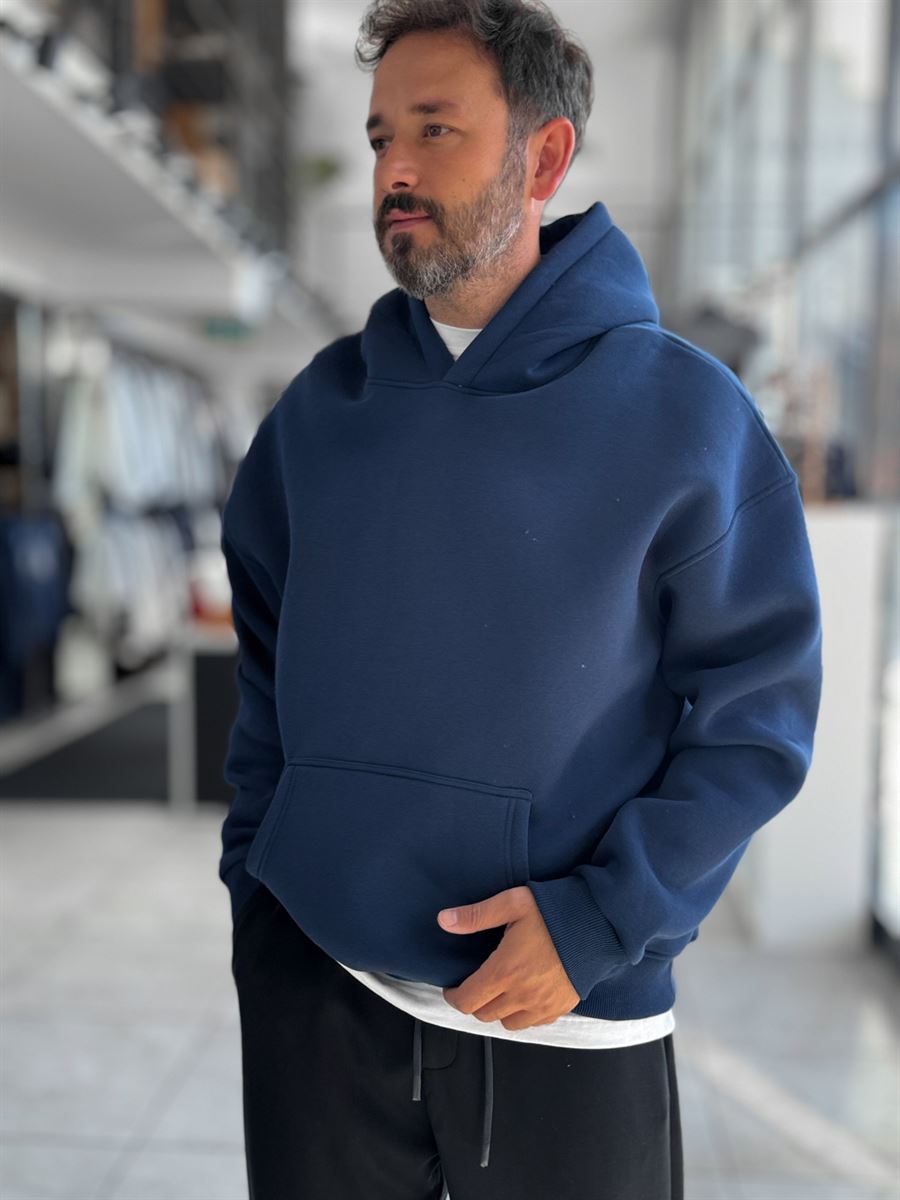 Navy Basic Oversized Hooded Sweatshirt PM-101
