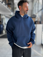 Navy Basic Oversized Hooded Sweatshirt PM-101