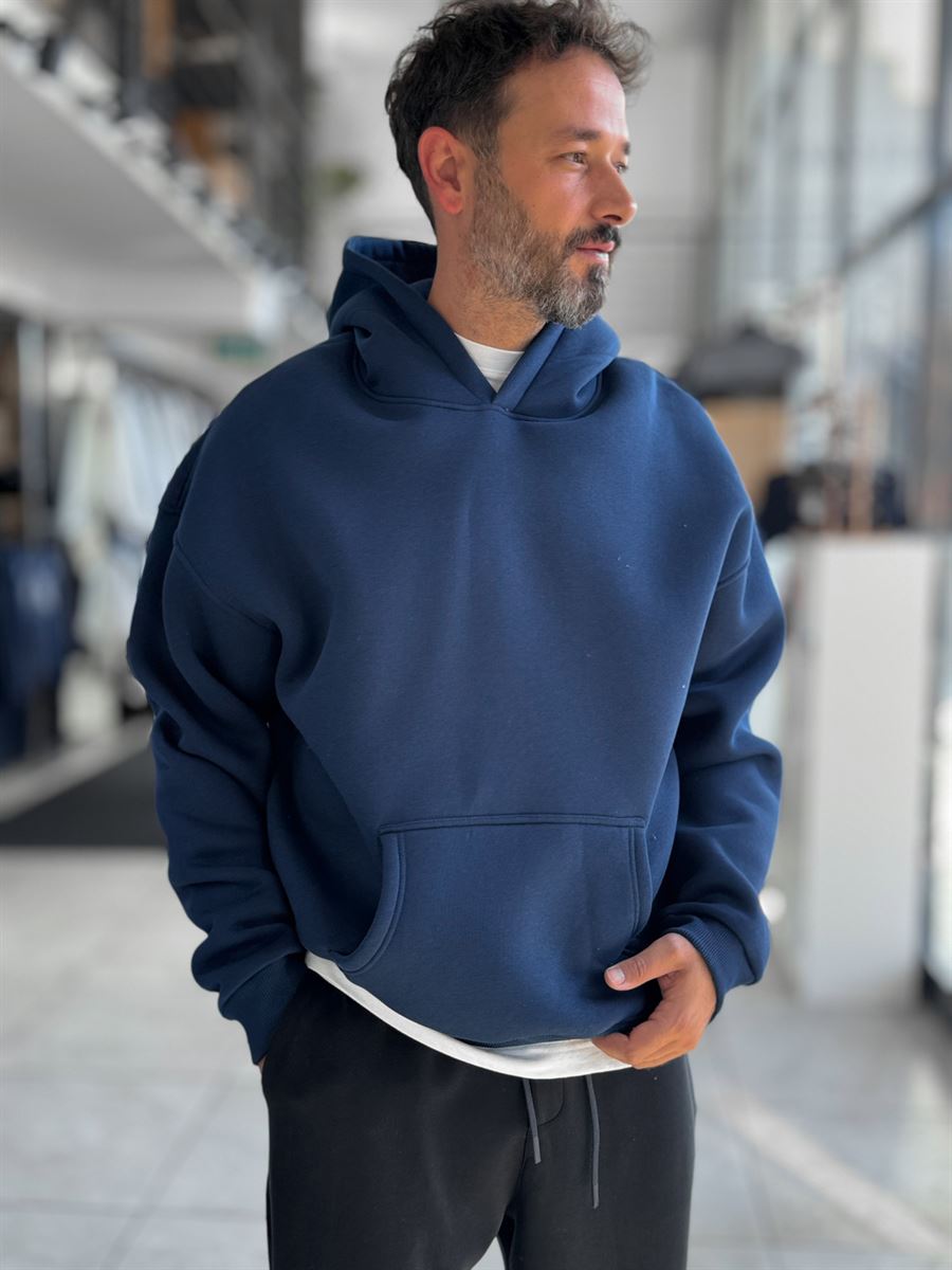 Navy Basic Oversized Hooded Sweatshirt PM-101