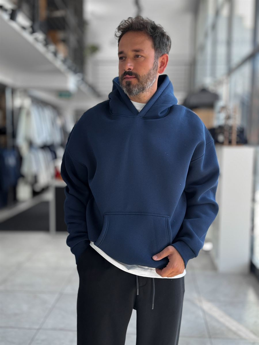 Navy Basic Oversized Hooded Sweatshirt PM-101