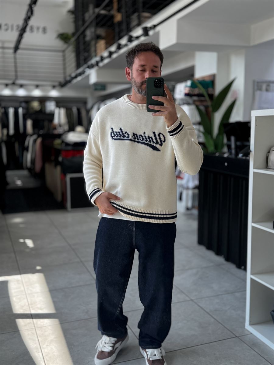 Beige Union Club Embroidered Knit Sweatshirt PM-018