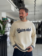 Beige Union Club Embroidered Knit Sweatshirt PM-018
