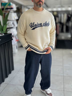 Beige Union Club Embroidered Knit Sweatshirt PM-018