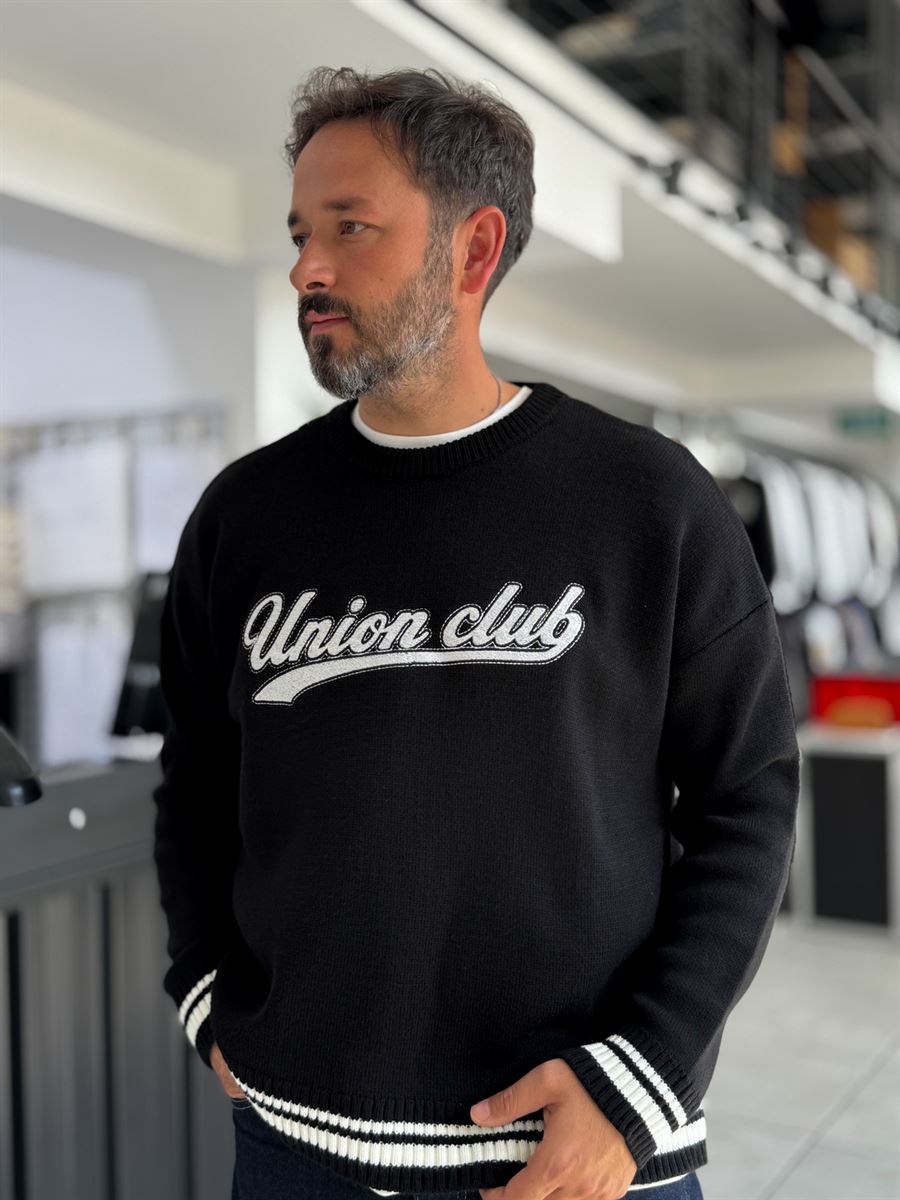 Black Union Club Embroidered Knit Sweatshirt PM-018