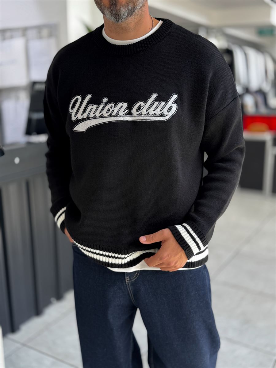 Black Union Club Embroidered Knit Sweatshirt PM-018