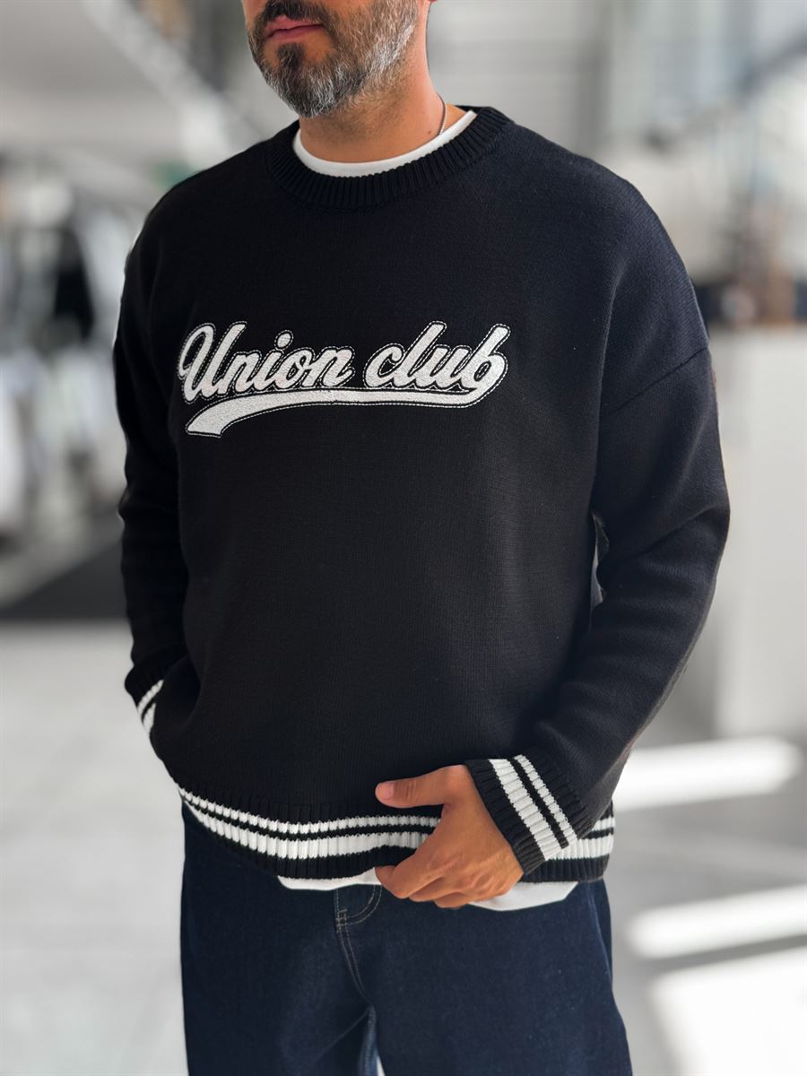 Black Union Club Embroidered Knit Sweatshirt PM-018