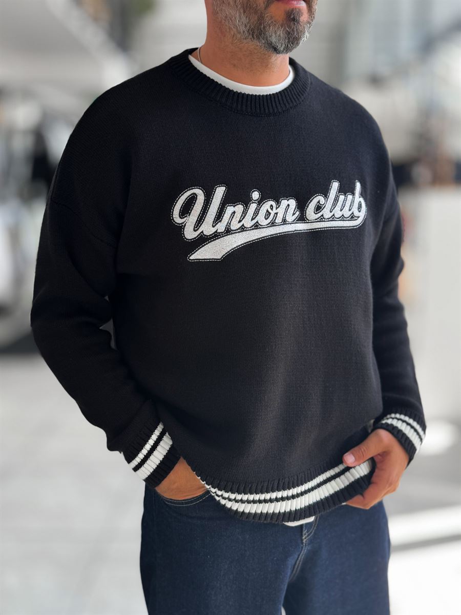 Black Union Club Embroidered Knit Sweatshirt PM-018