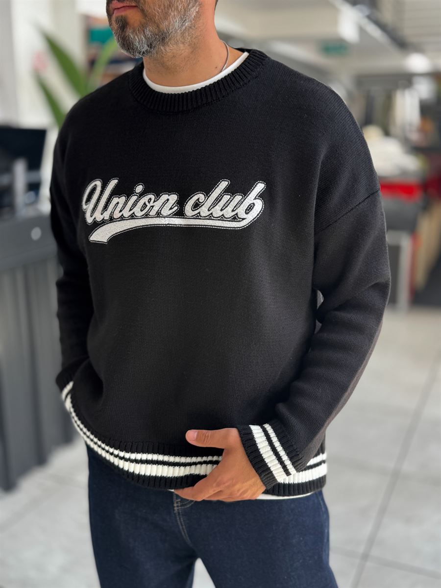 Black Union Club Embroidered Knit Sweatshirt PM-018