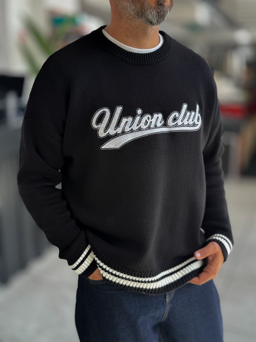 Black Union Club Embroidered Knit Sweatshirt PM-018