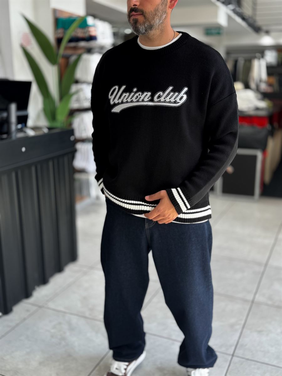 Black Union Club Embroidered Knit Sweatshirt PM-018