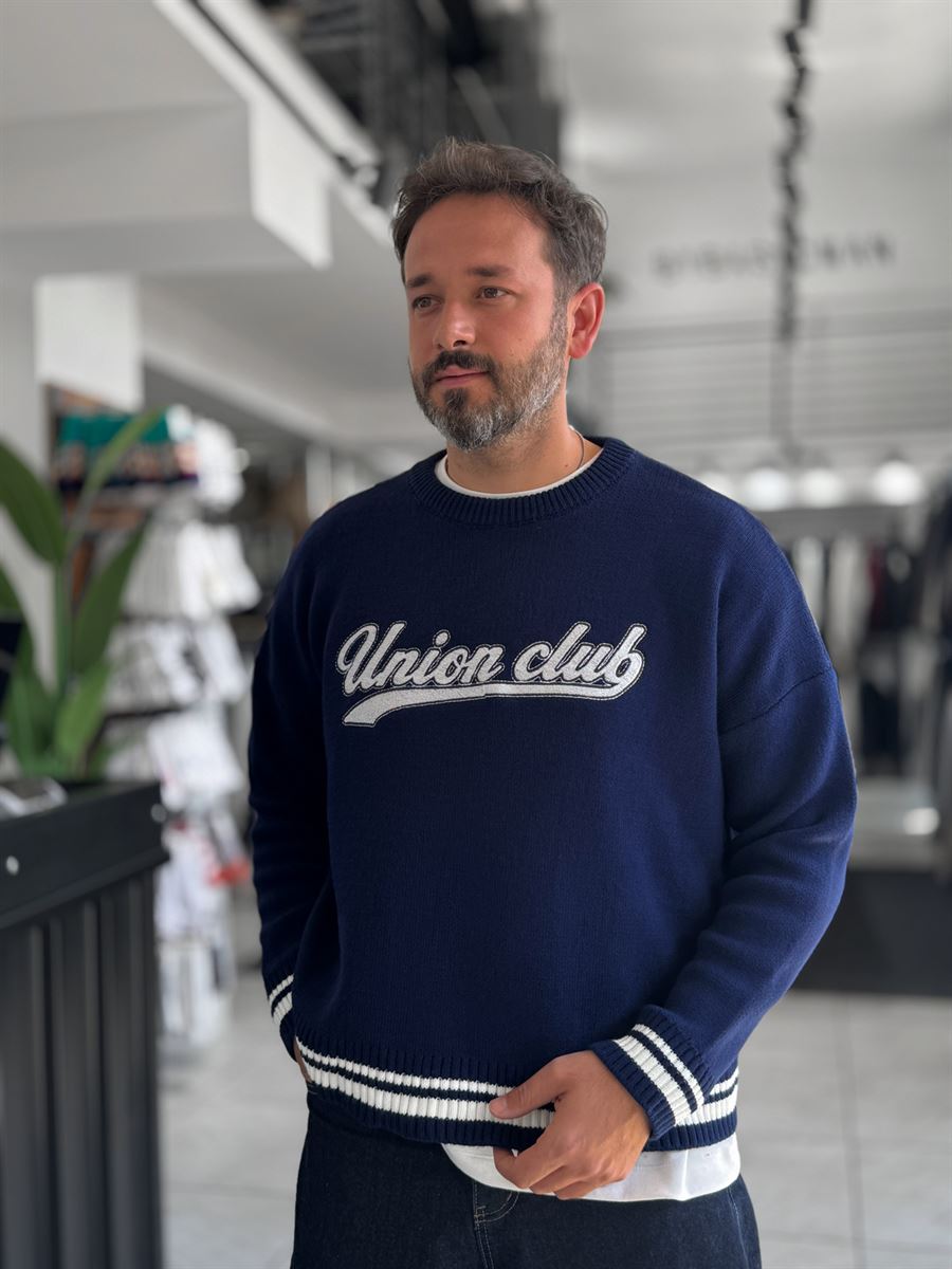 Navy Union Club Embroidered Knit Sweatshirt PM-018