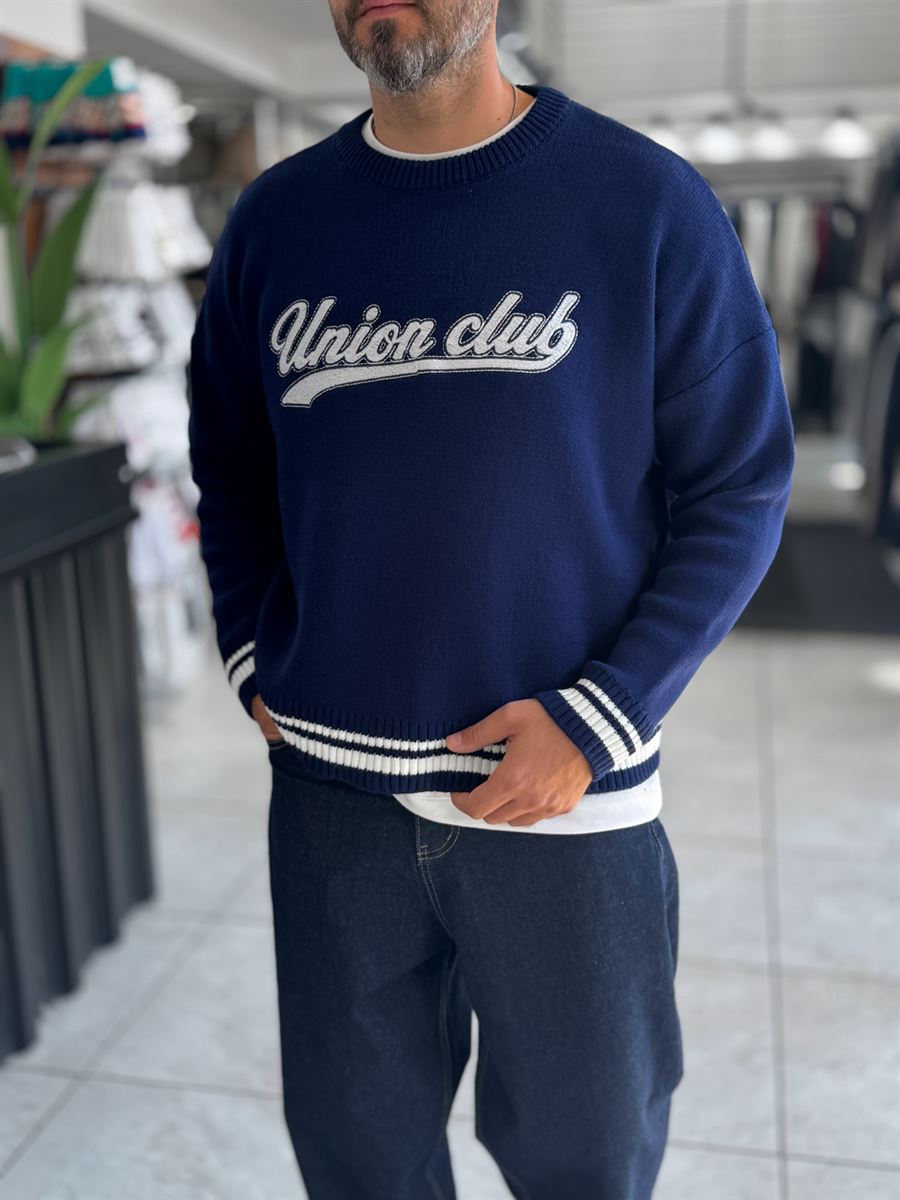 Navy Union Club Embroidered Knit Sweatshirt PM-018