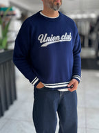Navy Union Club Embroidered Knit Sweatshirt PM-018