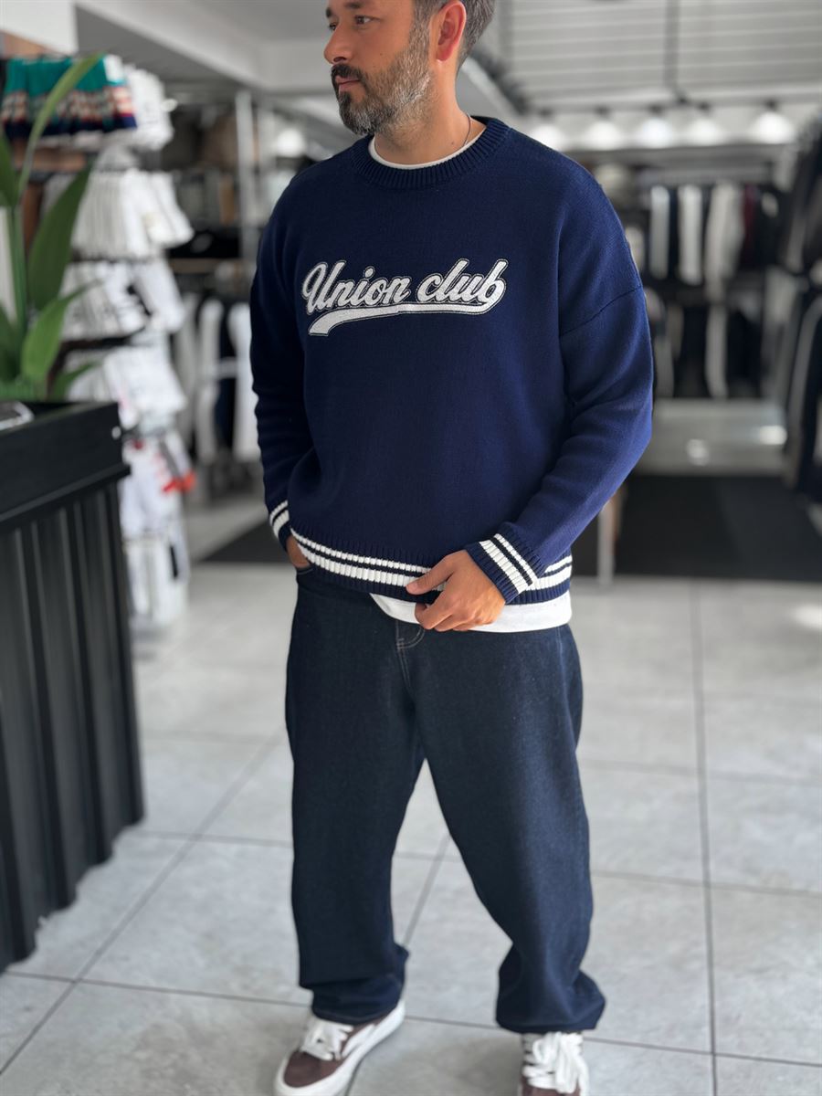 Navy Union Club Embroidered Knit Sweatshirt PM-018