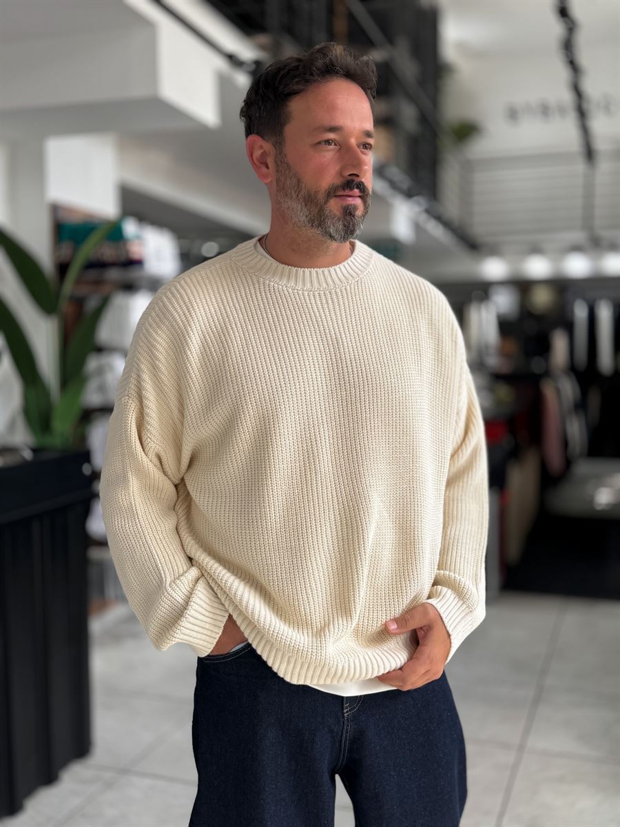 Beige Basic Oversized Knit Sweater PM-008